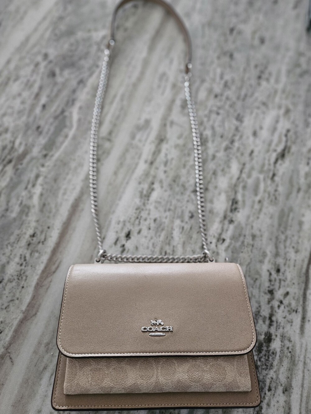 Coach Beige Pebbled Leather & Signature Canvas Crossbody